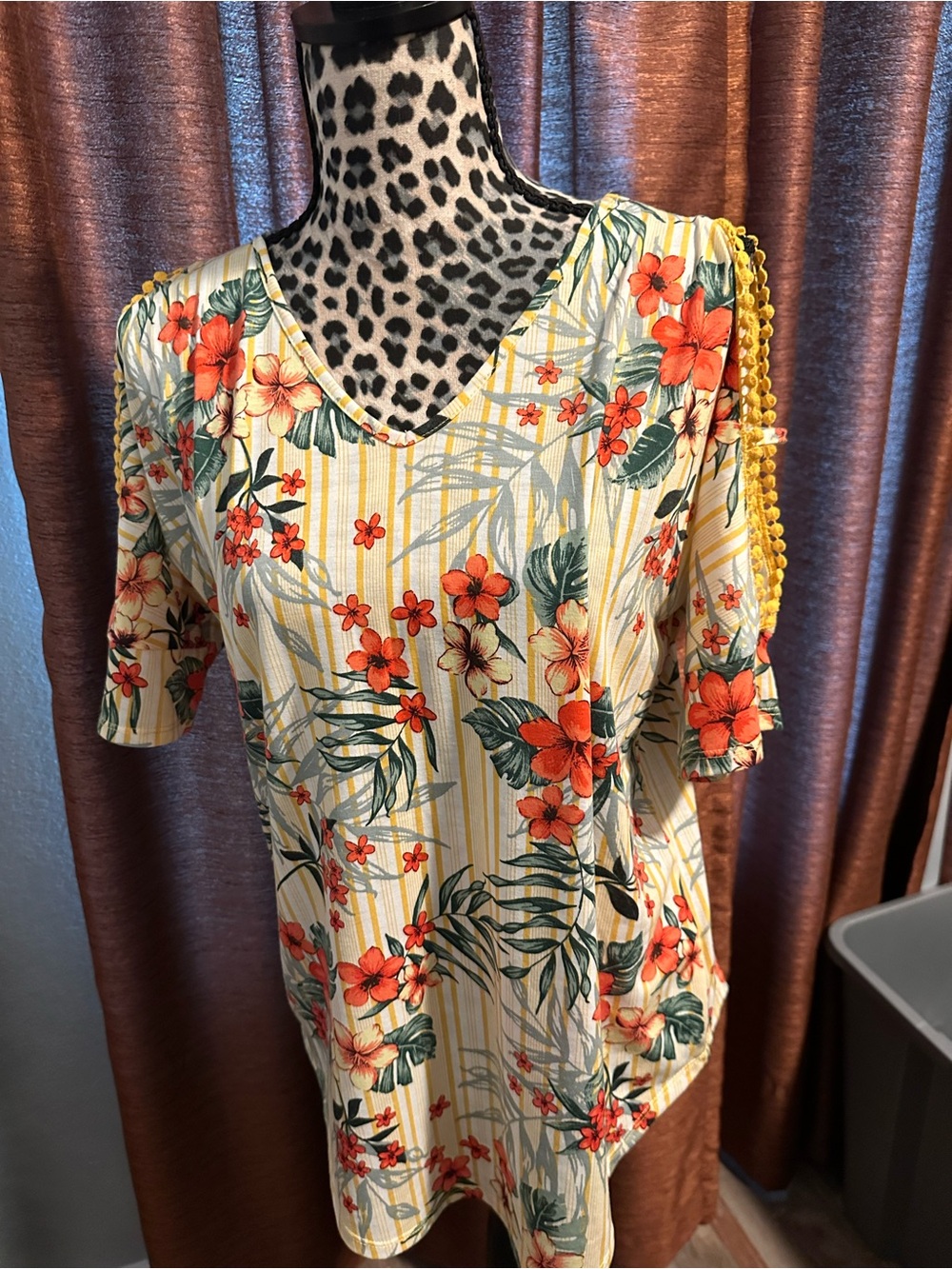 Tropical Floral Cold-Shoulder Top in Yellow by Absolutely Famous